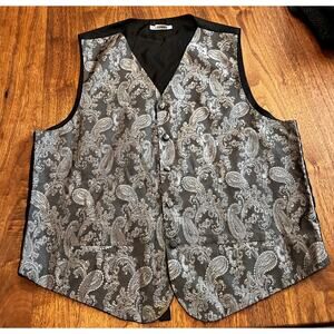 Daniel Ellissa Mens Paisley Vest Black Gray Formal Waistcoat Size Large